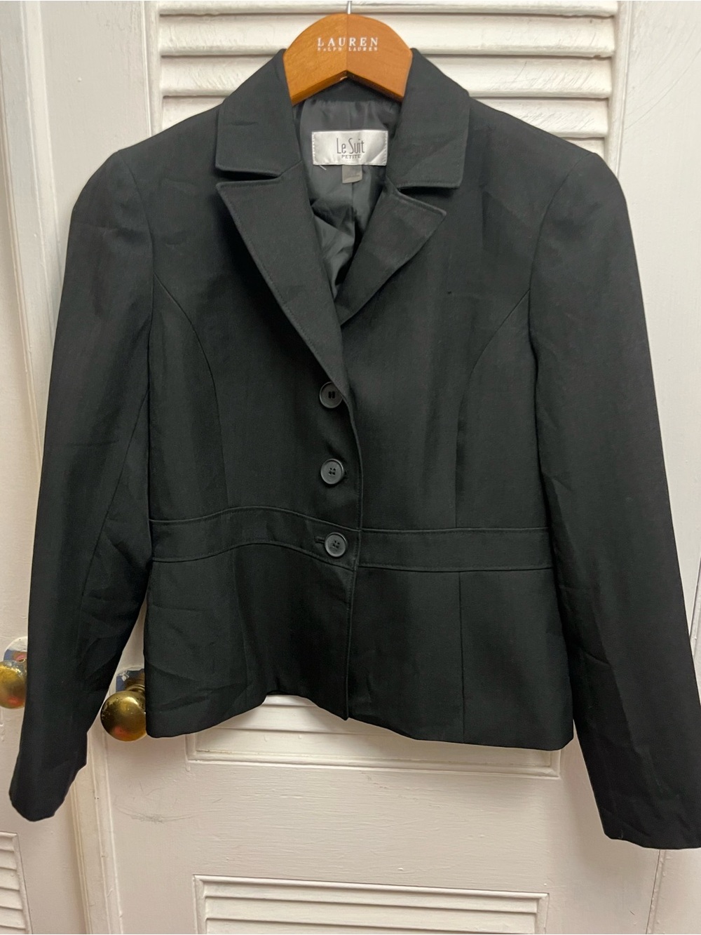 LeSuit Women's Petite Suit Jacket Size 4P Black One Button Lined Blazer